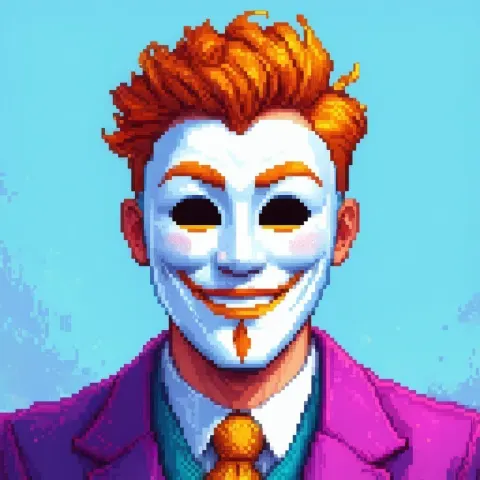 Pixel Art Happy Mask Salesman Portrait
