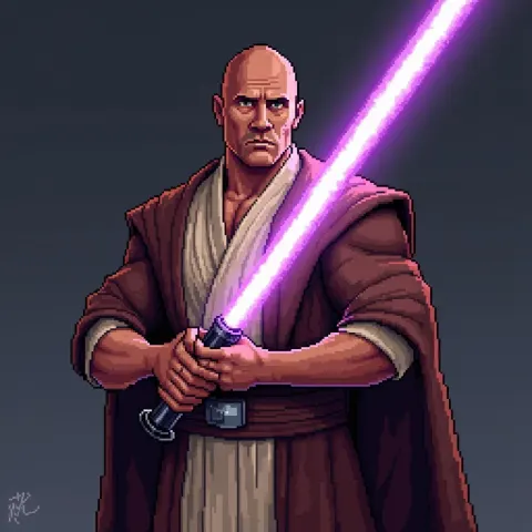 Pixel Jedi Dwayne Johnson With Purple Lightsaber
