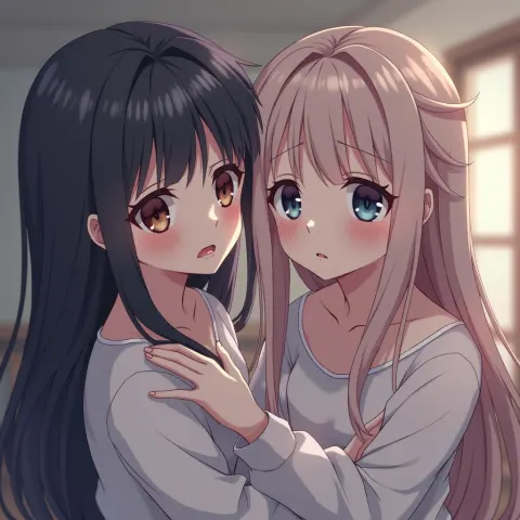 Two Sad Anime Souls in Pastel Light