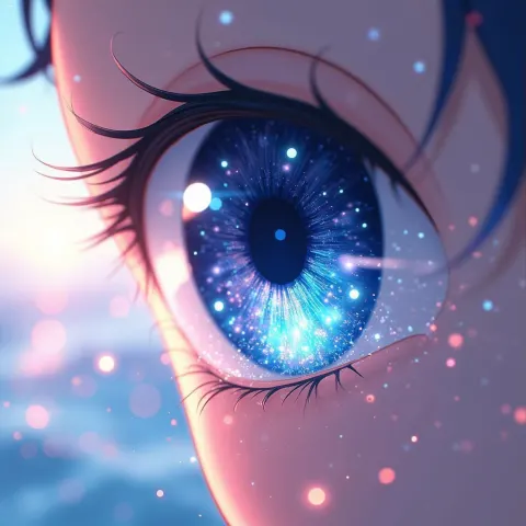 Anime Eye Amid Glistening Water Droplets