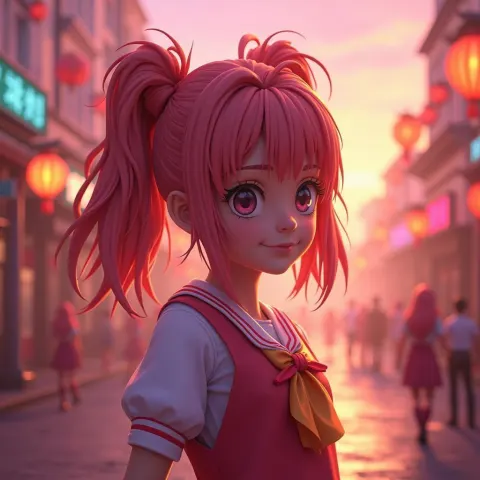 Young Sakura in Acid Neon Cinematic Style