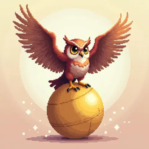Pixel Owl Perched on a Golden Globe