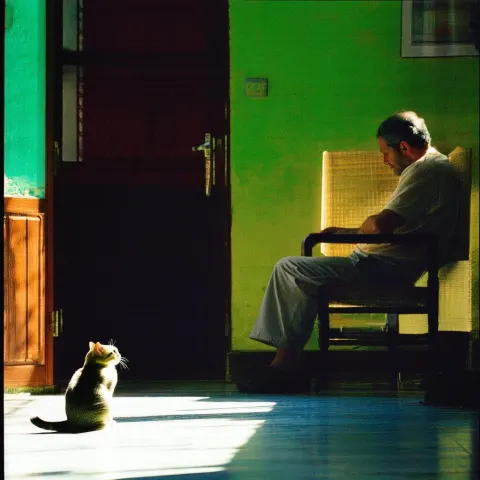 Cat and Man in Saturated ColorPlus Light