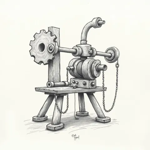 Whimsical Rube Goldberg Machine in Pencil