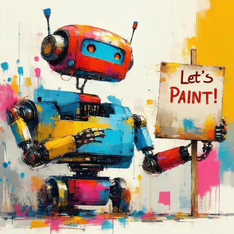 Robot Hoisting a Let's Paint Sign