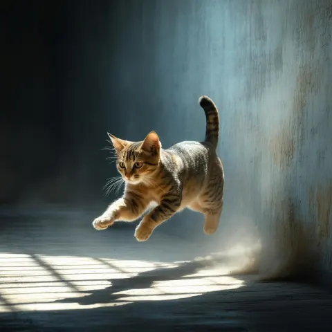 Shadow Cat Sprinting Through an Empty Room