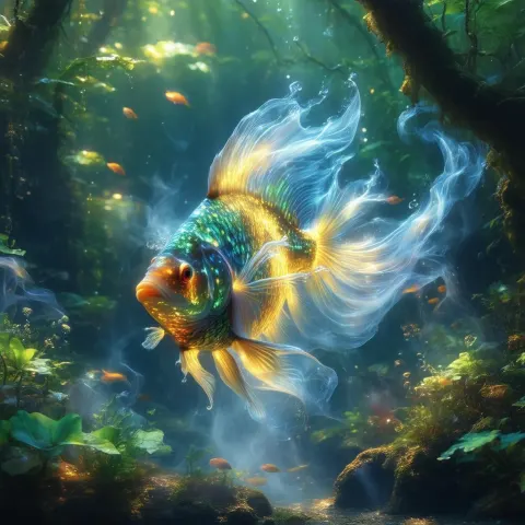 Bioluminescent Fish in a Mystic Underwater Realm