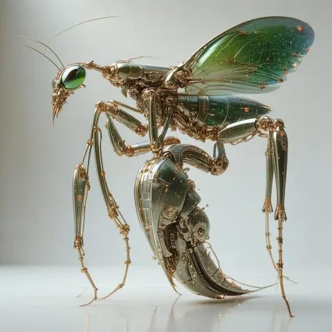 Steampunk Biomechanical Mantis in Chiaroscuro