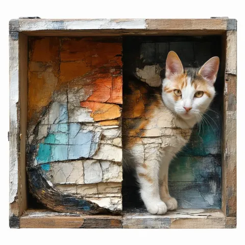 Half Dissolved Cat in a Wooden Box
