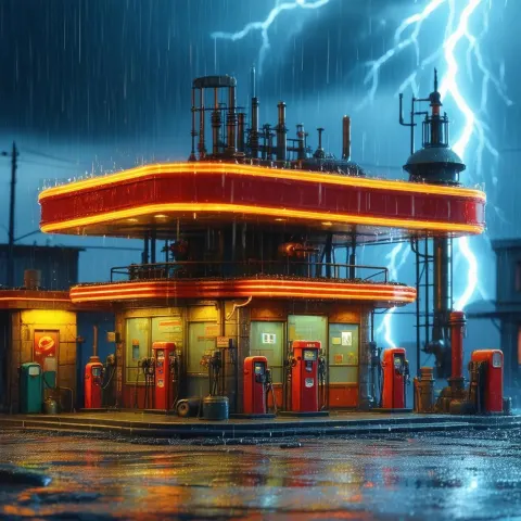 Claymation Soviet Gas Station in a Storm