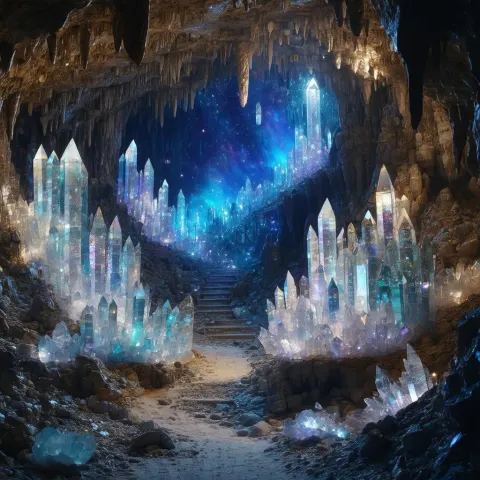 Stop Motion Crystal Cave Under Nebula Skies