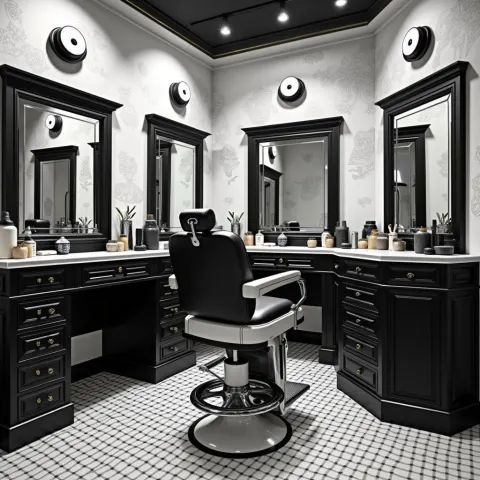 Stylish Monochrome Barber Shop in 3D