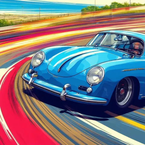Blue Porsche 356 With Manga Speed Lines