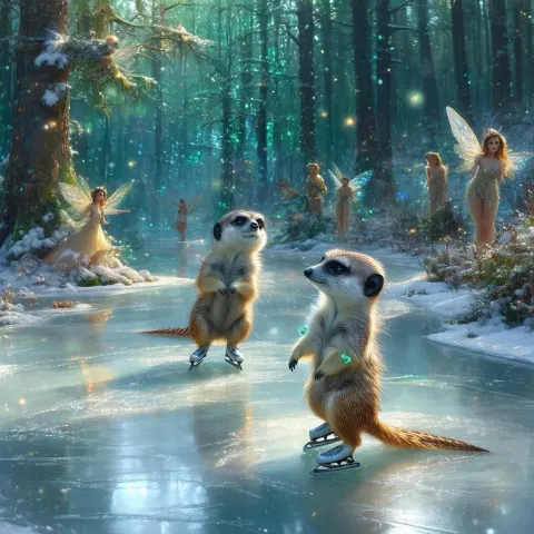 Meerkats Ice Skating on a Crystalline Pond