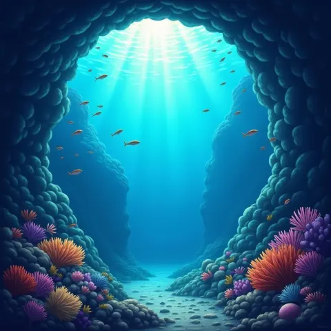 Sunlit Coral Haven Meets Shadowed Caves