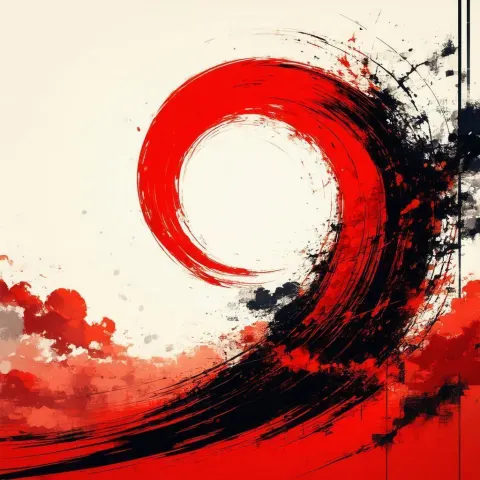 Red Manga Swirl Above a Dashed Line