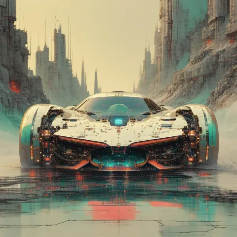 Pastel Cyber Vintage Supercar in Ornate Detail