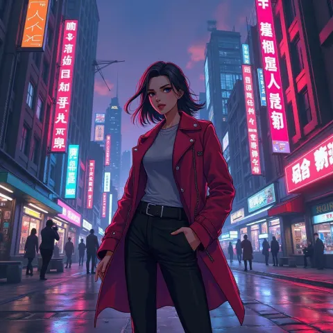Abstergo Industries in Neon Cyberpunk Anime