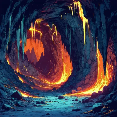 Volcanic Cave Interior in Vivid Manga