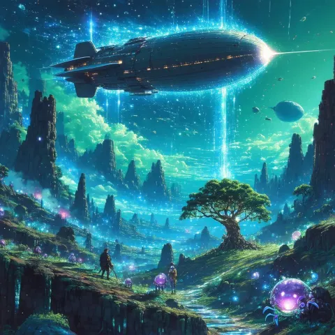 Zeppelin Spaceship Racing Through Alien Skies