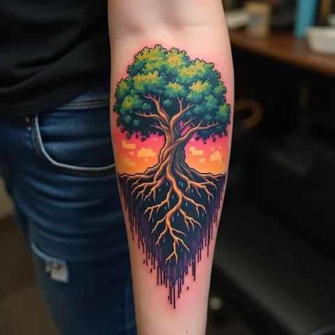 Eight Bit Root Tattoo Winding the Arm