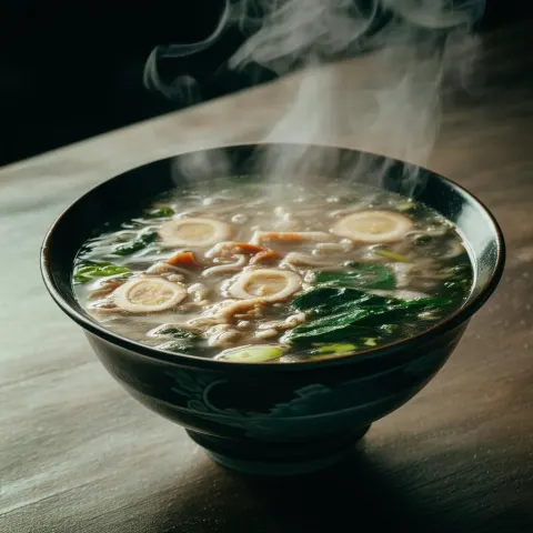 Steaming Pho Bowl in Moody Chiaroscuro