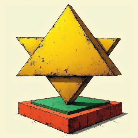 Golden Triangle Hovering Over Bold Shapes