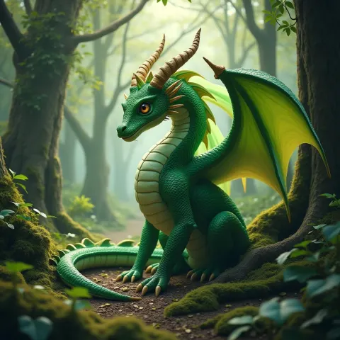 Luminous Green Dragon Entwined With Nature
