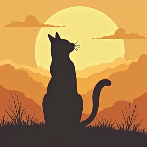 Pensive Cutout Cat at Golden Hour