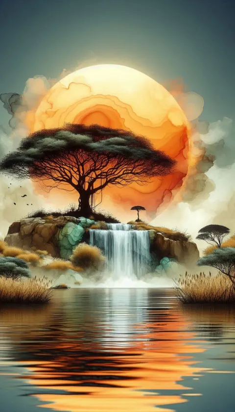 Majestic Acacia Tree Waterfall Serenity