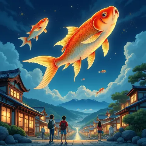 Goldfish Night Flight Over Mystic Japan