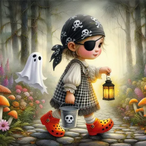 Little Girl Pirate in Enchanted Forest