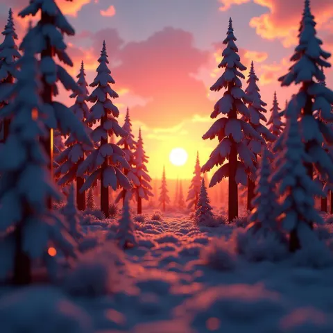 Ethereal Forest Silhouettes at Vibrant Sunset