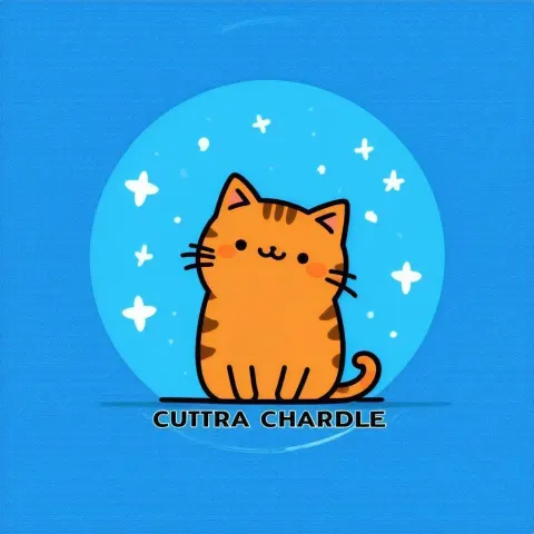 Orange Cartoon Cat on Starry Blue Circle
