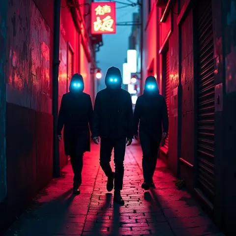 Shadowy Figures in a Neon Lit Alley