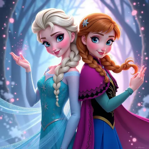 Elsa and Anna in Shimmering Anime Magic
