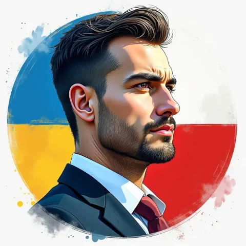 Businessman Between Ukrainian and Polish Flags