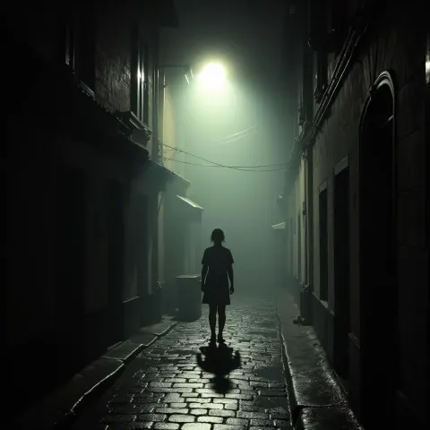 Lone Figure Beneath a Misty Streetlight