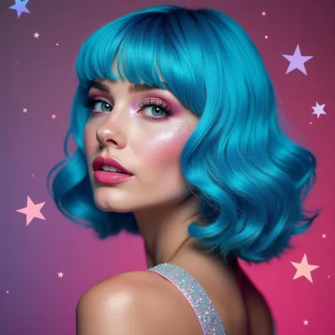 Electric Blue Haired Muse Among Stars