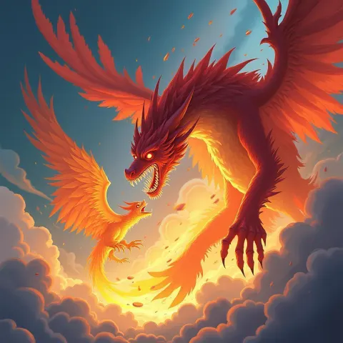 Creature Devouring a Phoenix in Fluid Motion