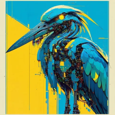 Shoebill Mecha Key Art in Chiaroscuro