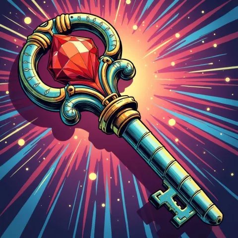 Jewel Encrusted Key in Bold Comic Pop
