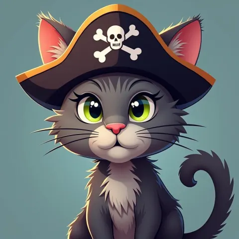 Persian Cat Pirate in Sleek Vector Style