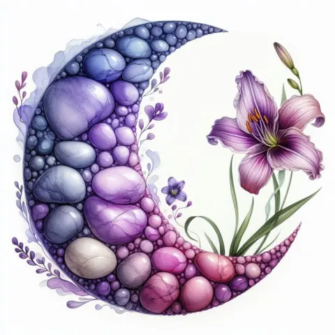 Crescent Moon with Purple Daylilies Artwork