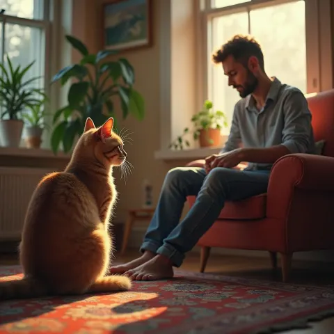 Cozy Room Portrait of Cat and Man