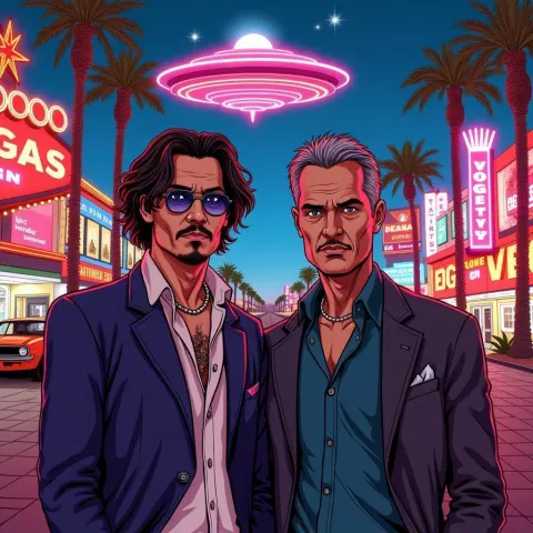 Neon Vegas Night With Depp and Selleck