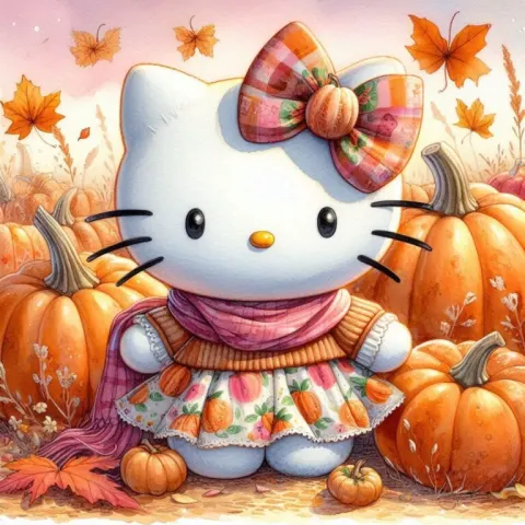 Hello Kitty in Autumn Dress at Pumpkin Patch