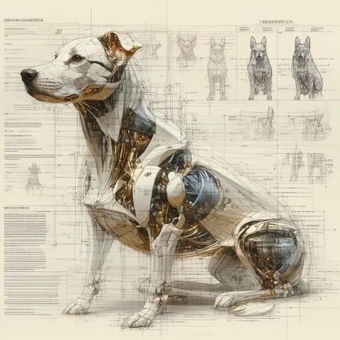 Fantasy Dog in Precise Technical Lines