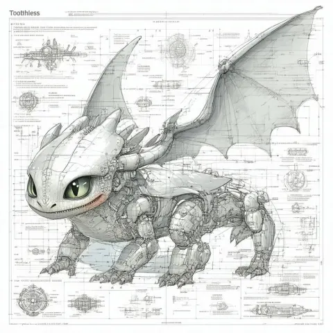 Technical Blueprint of Toothless the Dragon