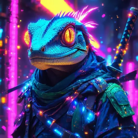 Galaxypunk Lizard Warrior in Neon Manga
